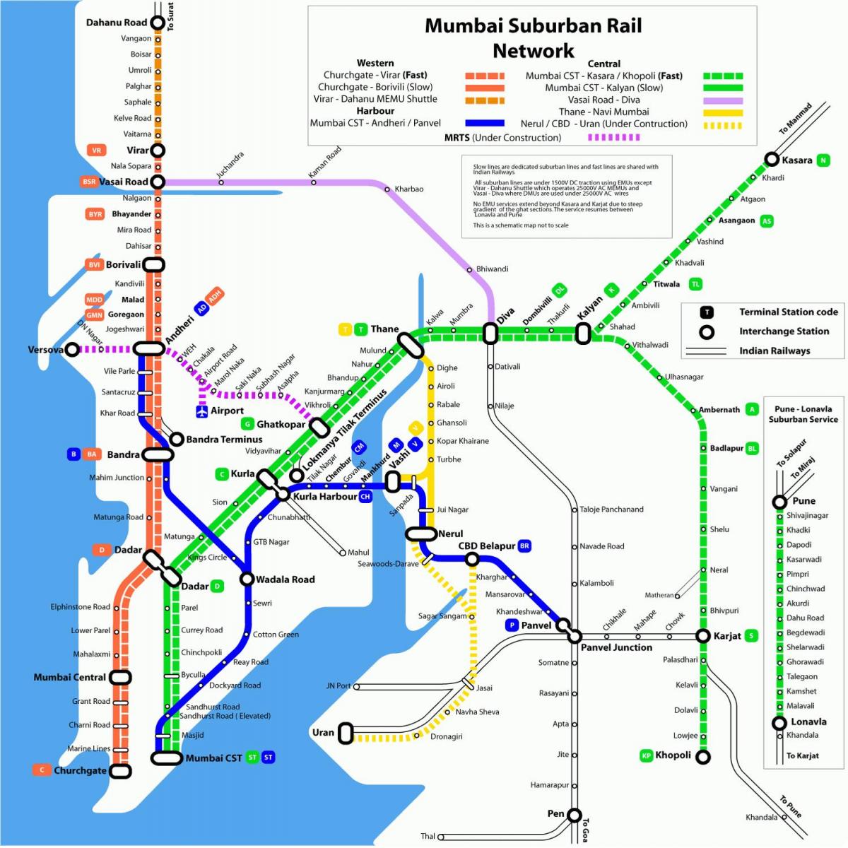 Мумбай Западна железопътна карта