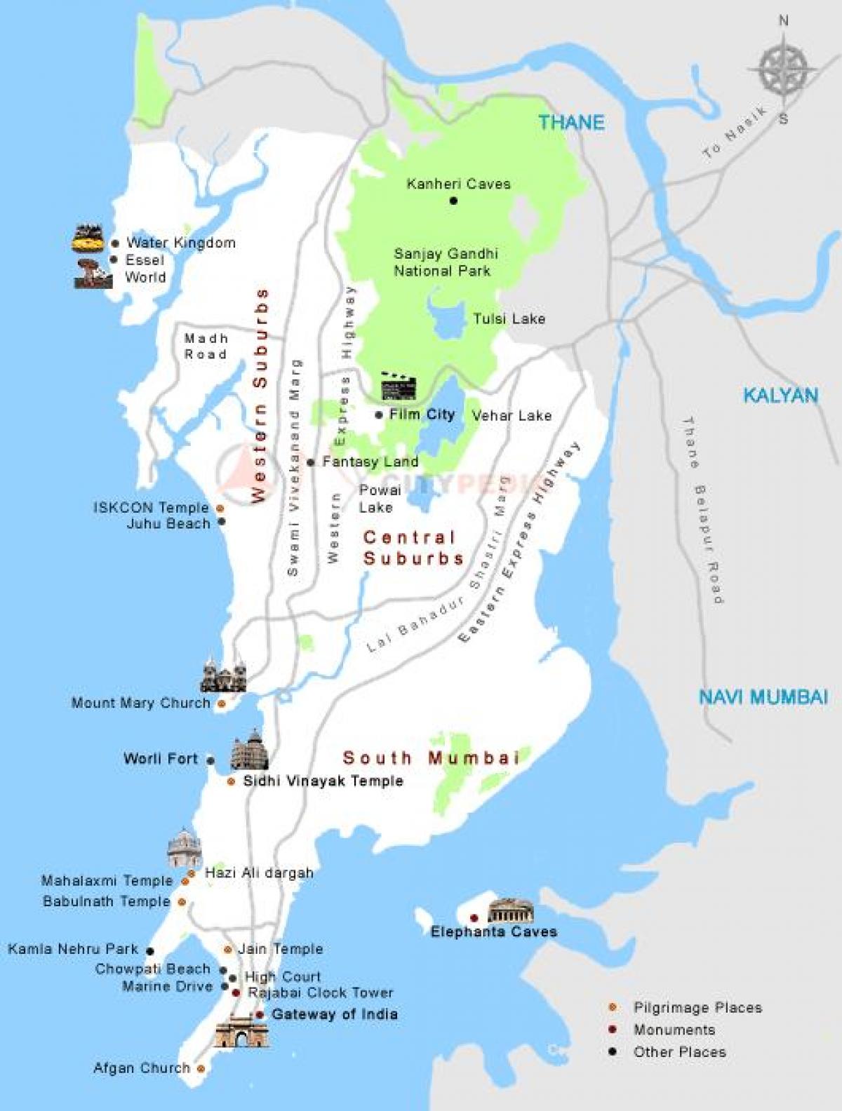 карта на Мумбай туристически места