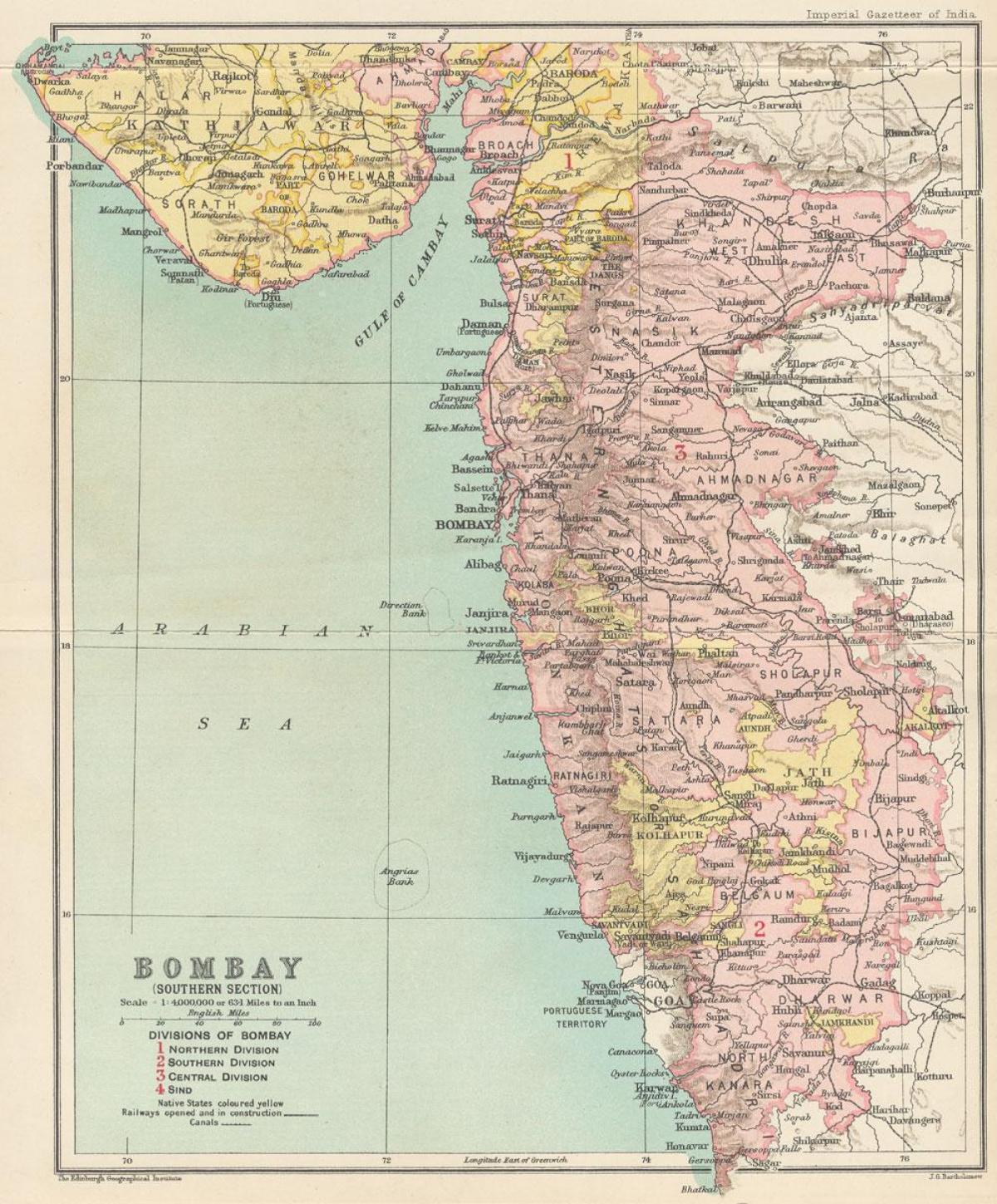 карта на президентството на Бомбай